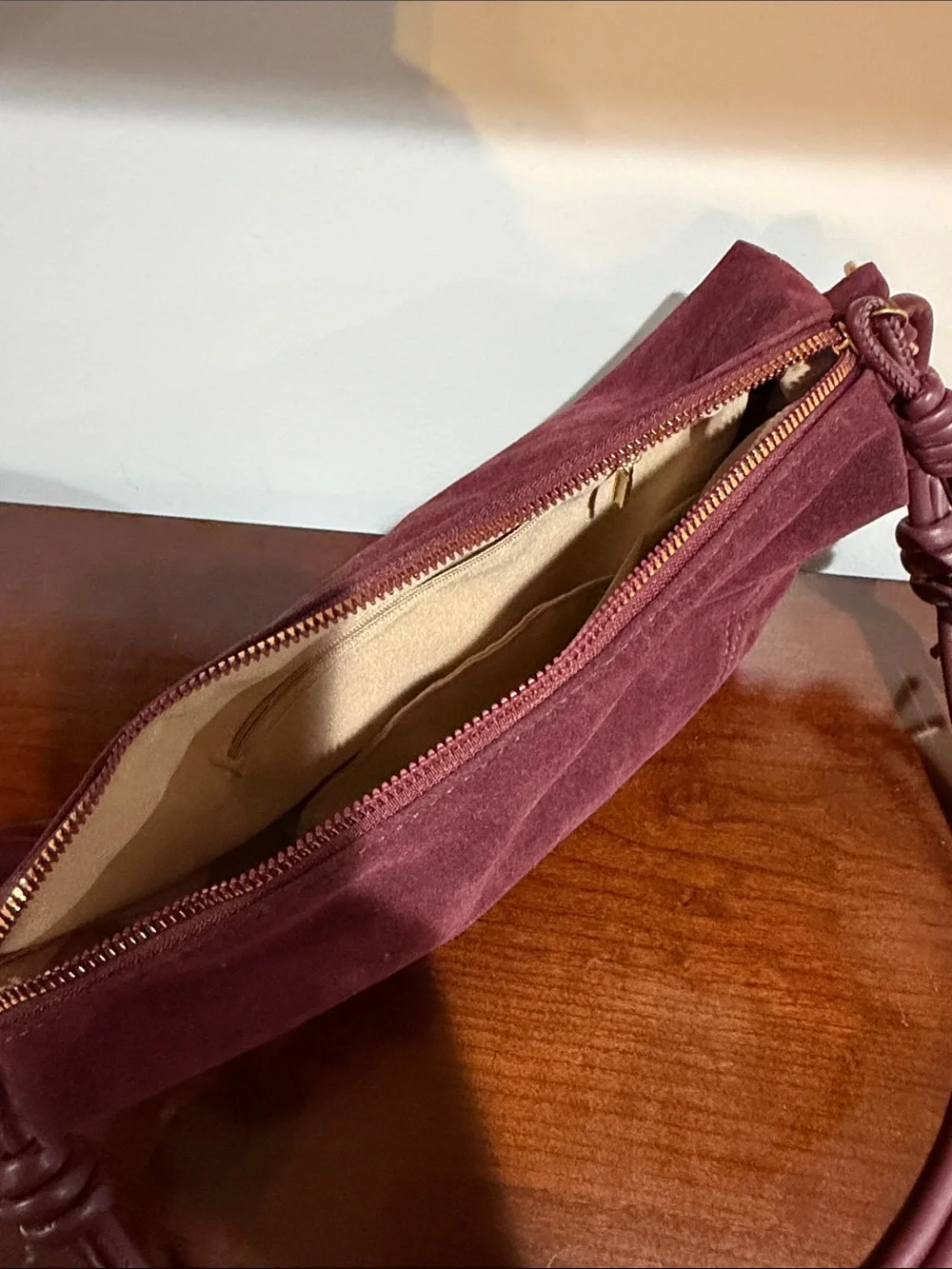 Faux Suede Shoulder Bag in Plum